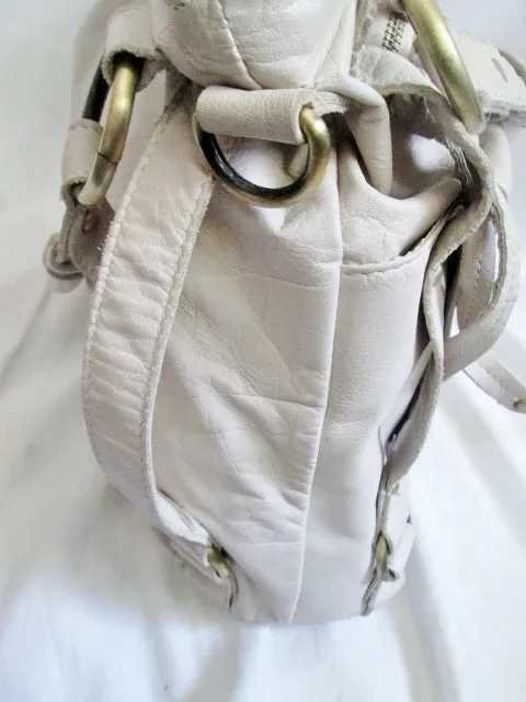 TOPSHOP GENUINE LEATHER satchel shoulder saddle bag tote WHITE CREME Briefcase