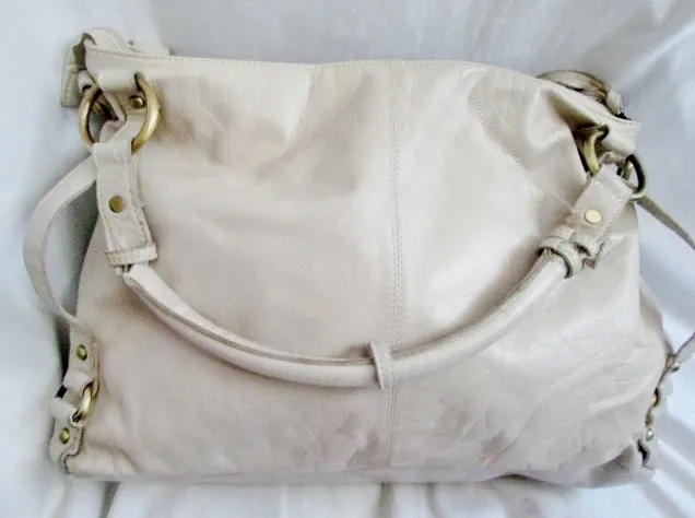 TOPSHOP GENUINE LEATHER satchel shoulder saddle bag tote WHITE CREME Briefcase