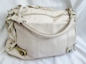 TOPSHOP GENUINE LEATHER satchel shoulder saddle bag tote WHITE CREME Briefcase