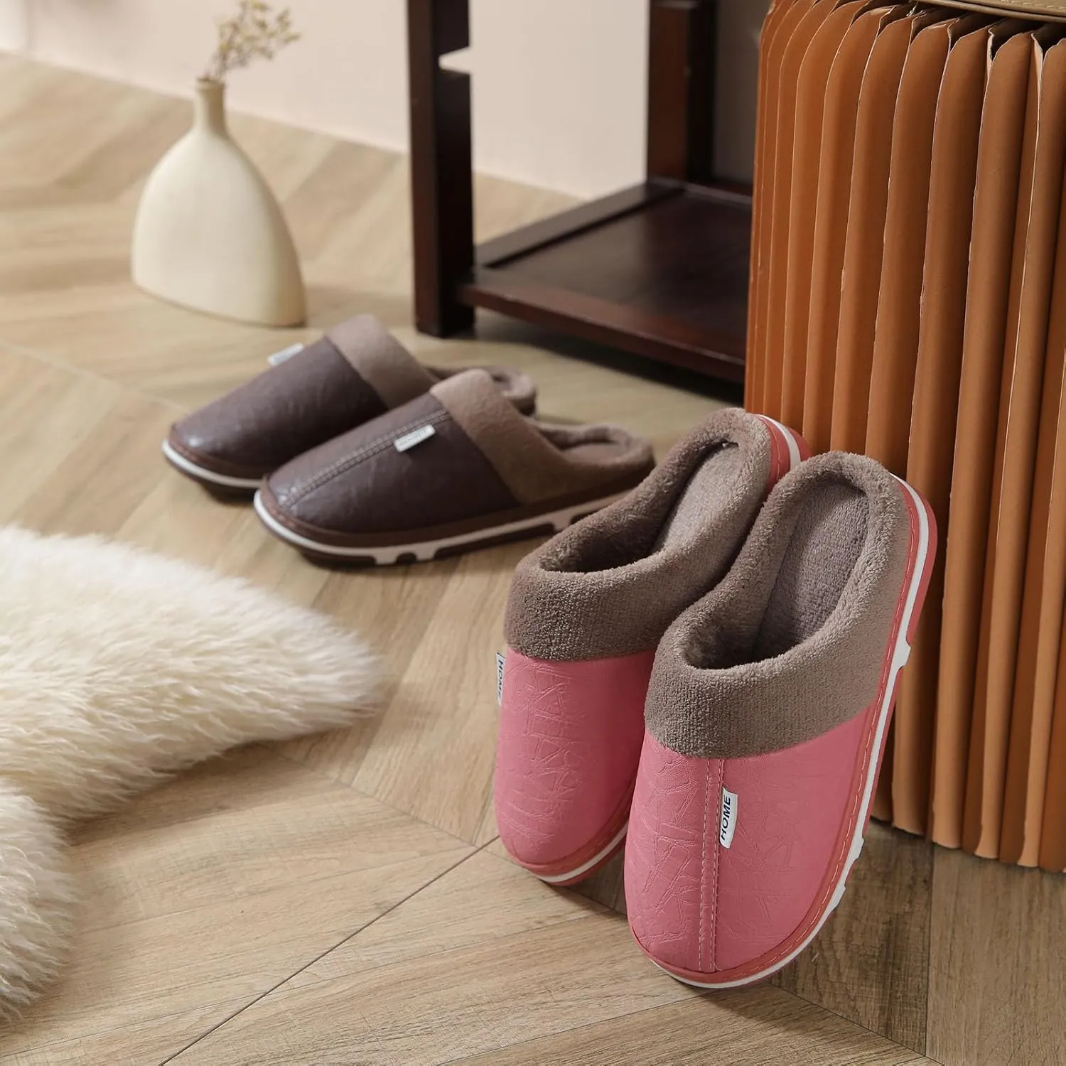 Unisex House Slippers Slip on Fuzzy Memory Foam Slippers Scuff Outdoor Indoor Warm Plush Bedroom Shoes Cloud Slides
