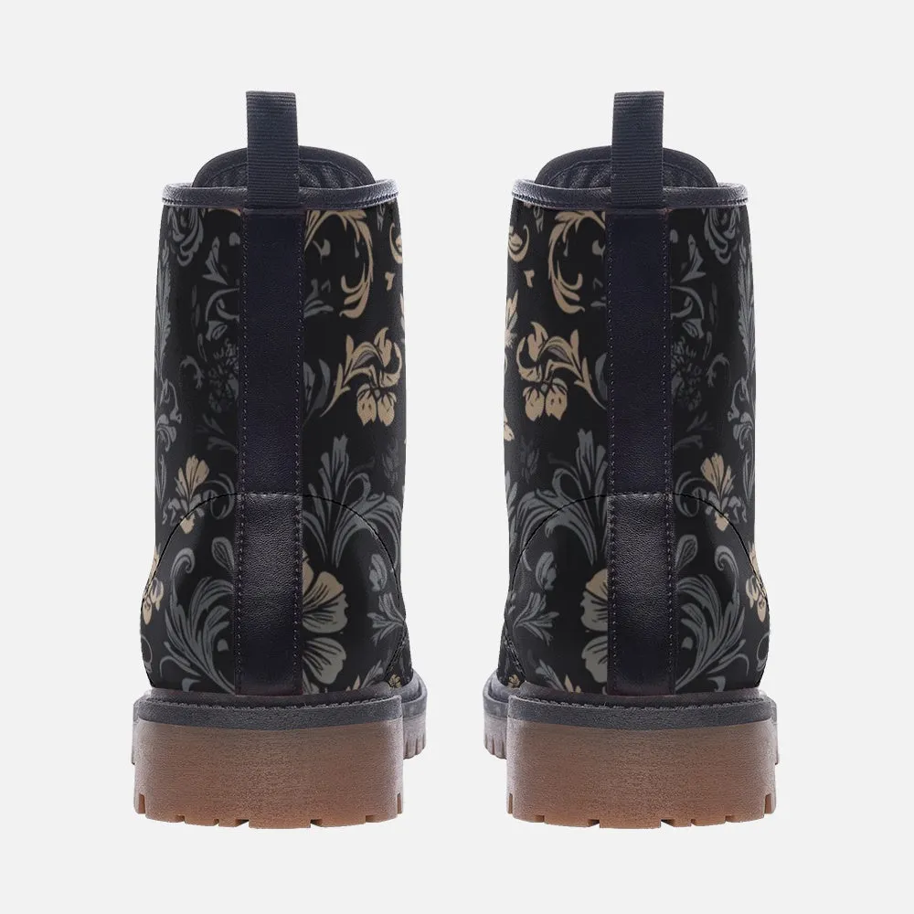 Vampire Art Grunge Glam Victorian Blue & Cream Floral Vegan Leather Unisex Combat Boots