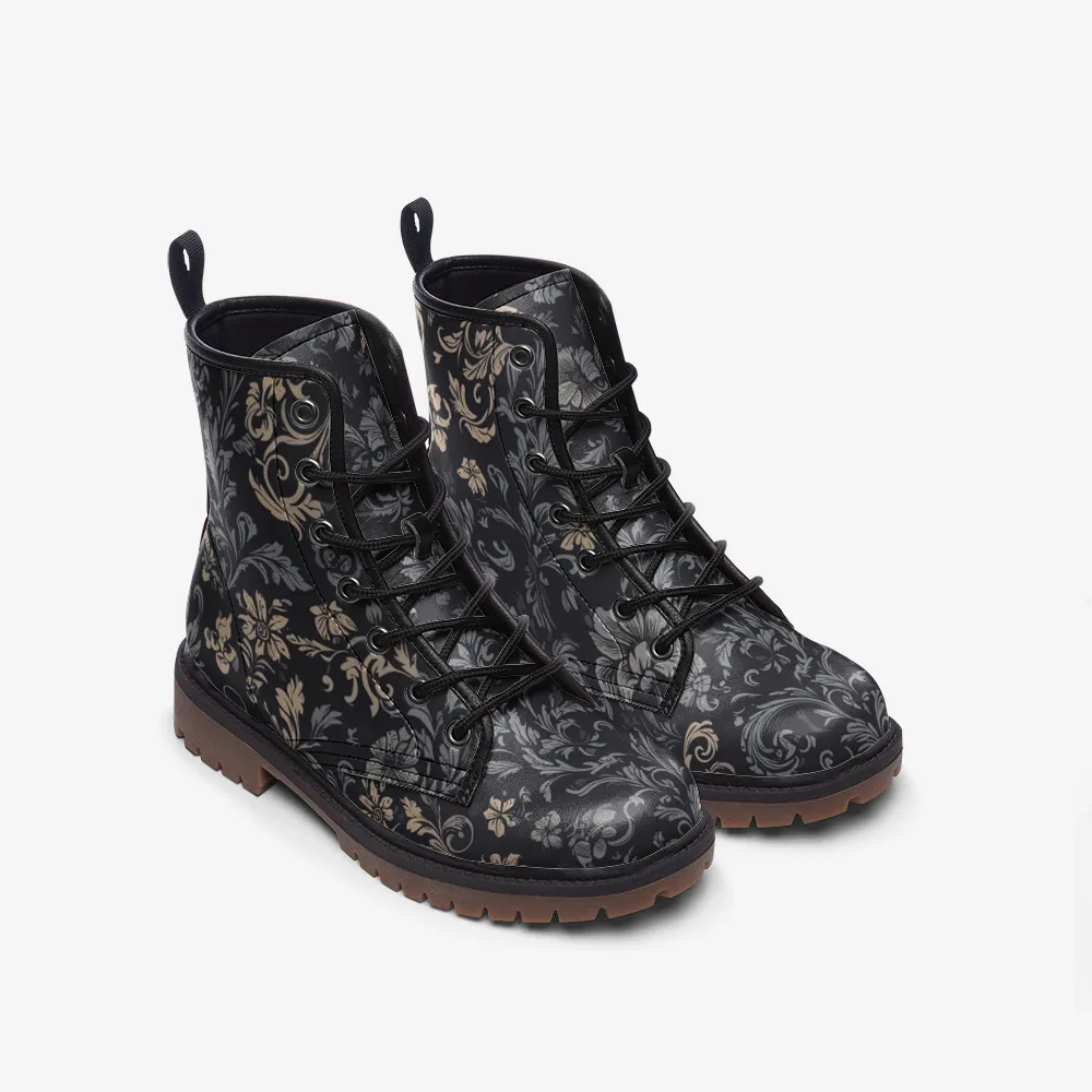 Vampire Art Grunge Glam Victorian Blue & Cream Floral Vegan Leather Unisex Combat Boots