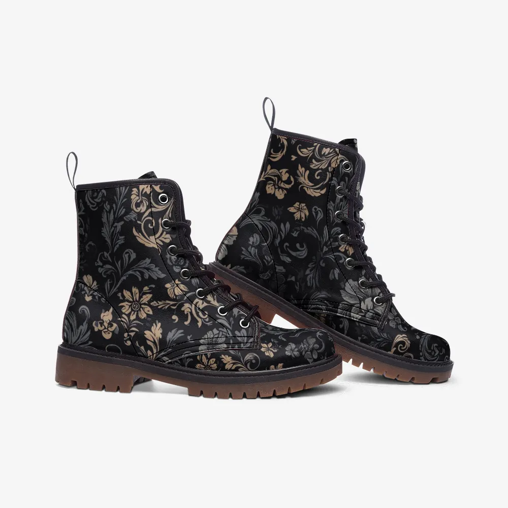 Vampire Art Grunge Glam Victorian Blue & Cream Floral Vegan Leather Unisex Combat Boots