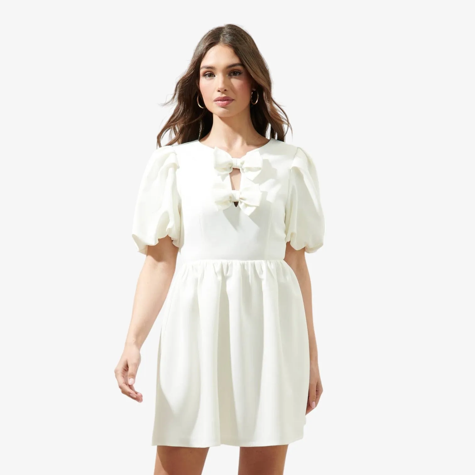 White Bow Tie Mini Dress