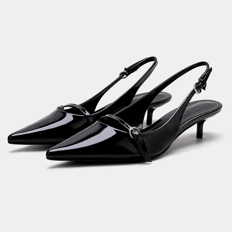 Wine Red Retro Pointed Slingback Mules Heels