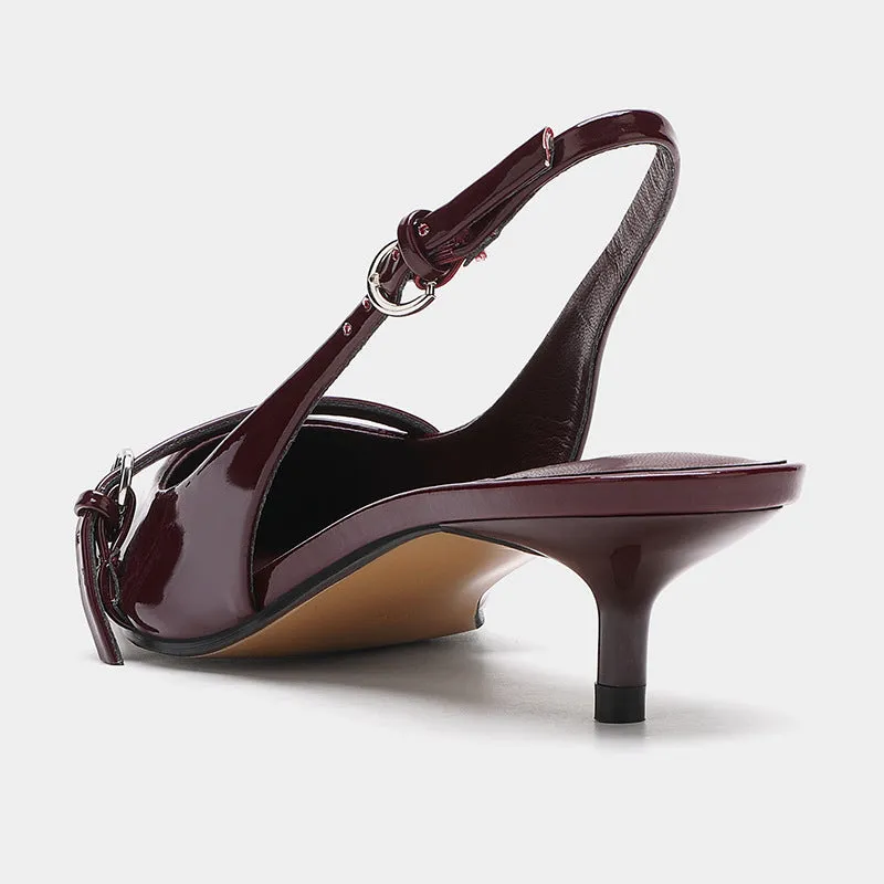 Wine Red Retro Pointed Slingback Mules Heels