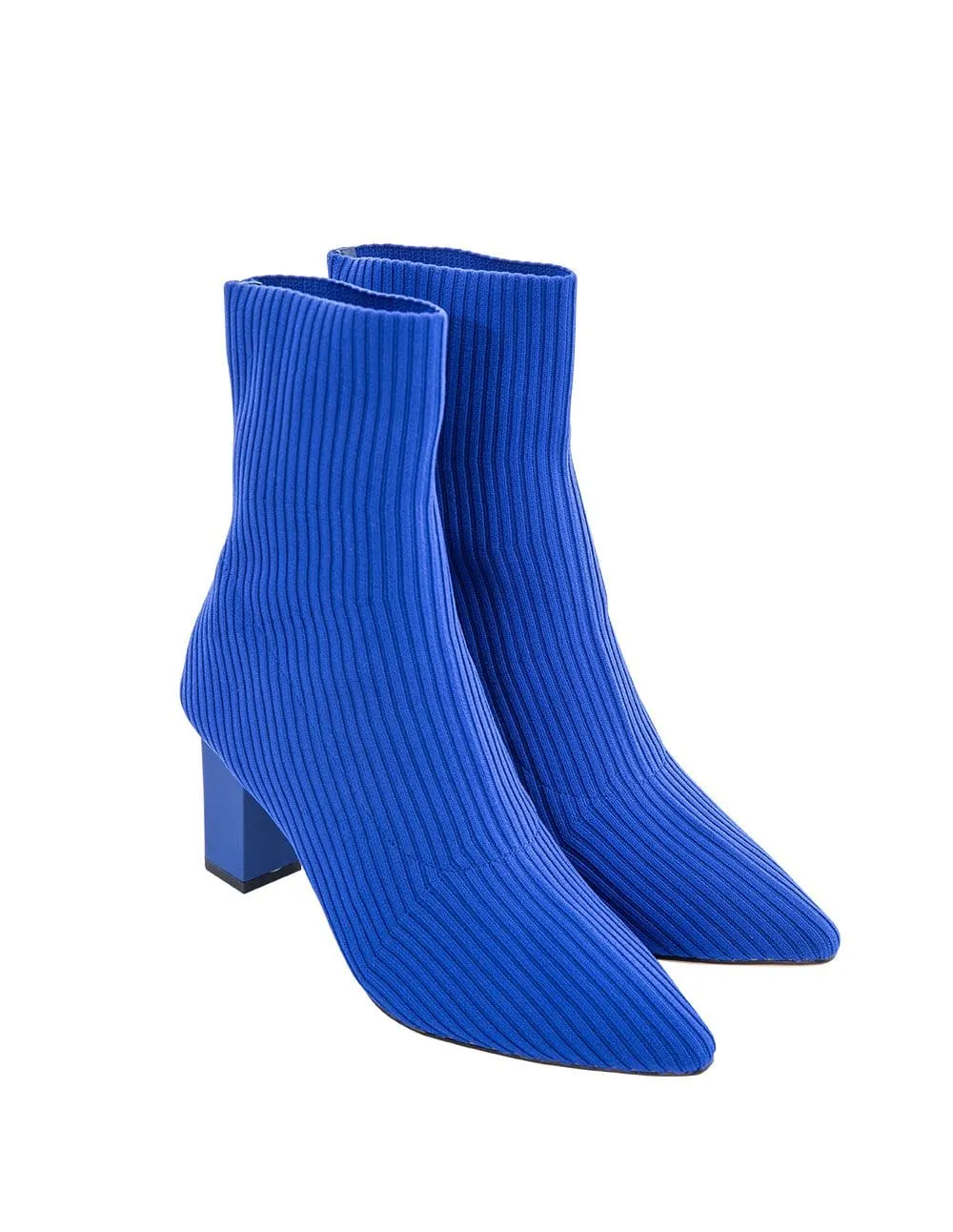 Women Elastic Knit Point Toe Middle Heel Ankle Boots
