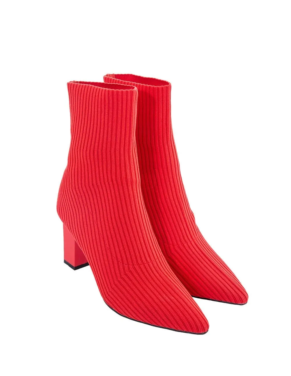 Women Elastic Knit Point Toe Middle Heel Ankle Boots