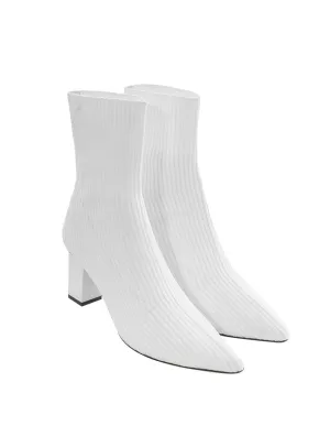 Women Elastic Knit Point Toe Middle Heel Ankle Boots
