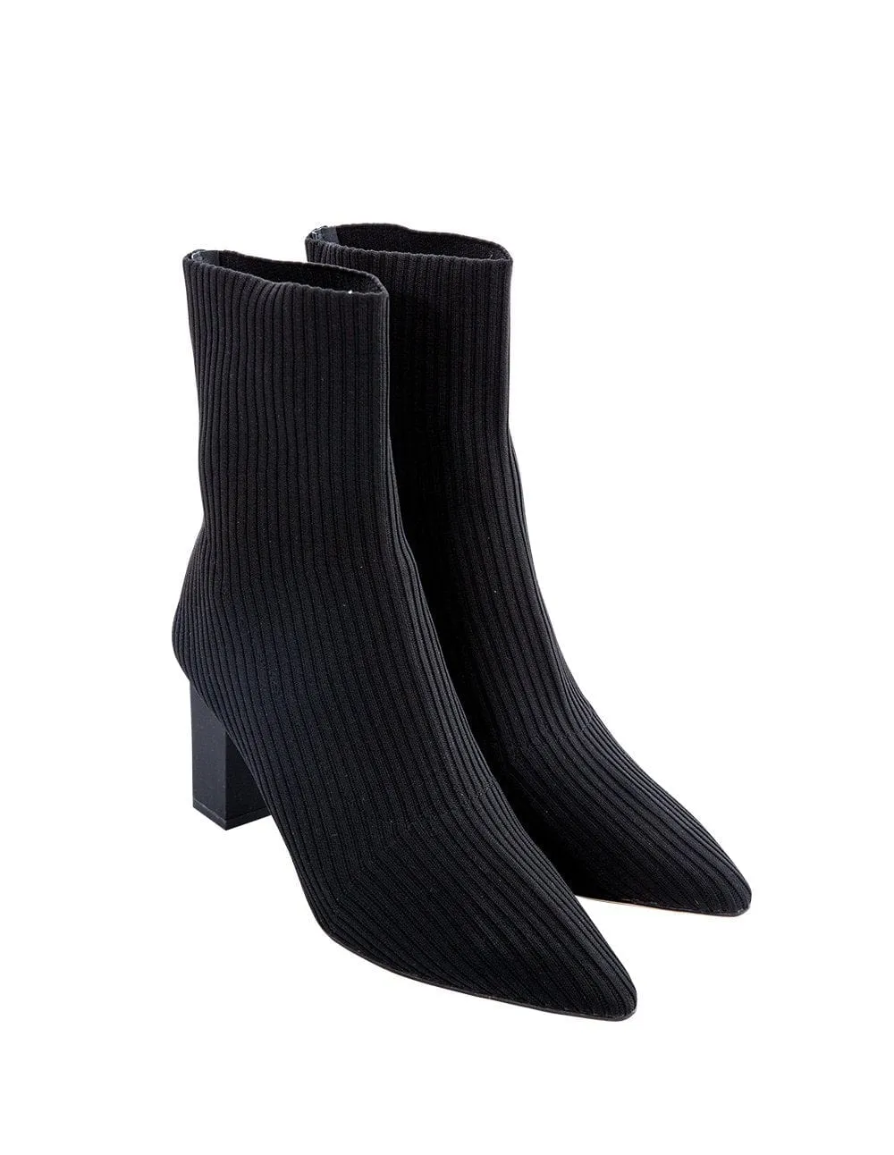 Women Elastic Knit Point Toe Middle Heel Ankle Boots