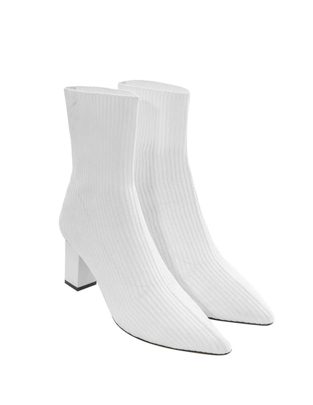 Women Elastic Knit Point Toe Middle Heel Ankle Boots