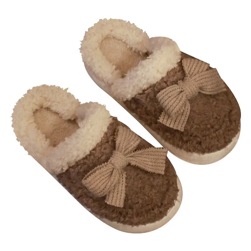 Women's Faux-Sherpa Lined Slippers with a Bow
