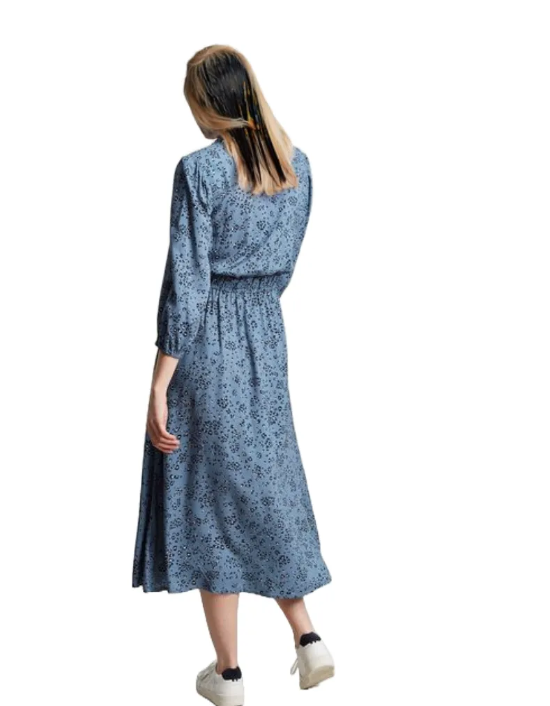 Women's Josie Frill Elasticated Waist Dress in Blue Spot