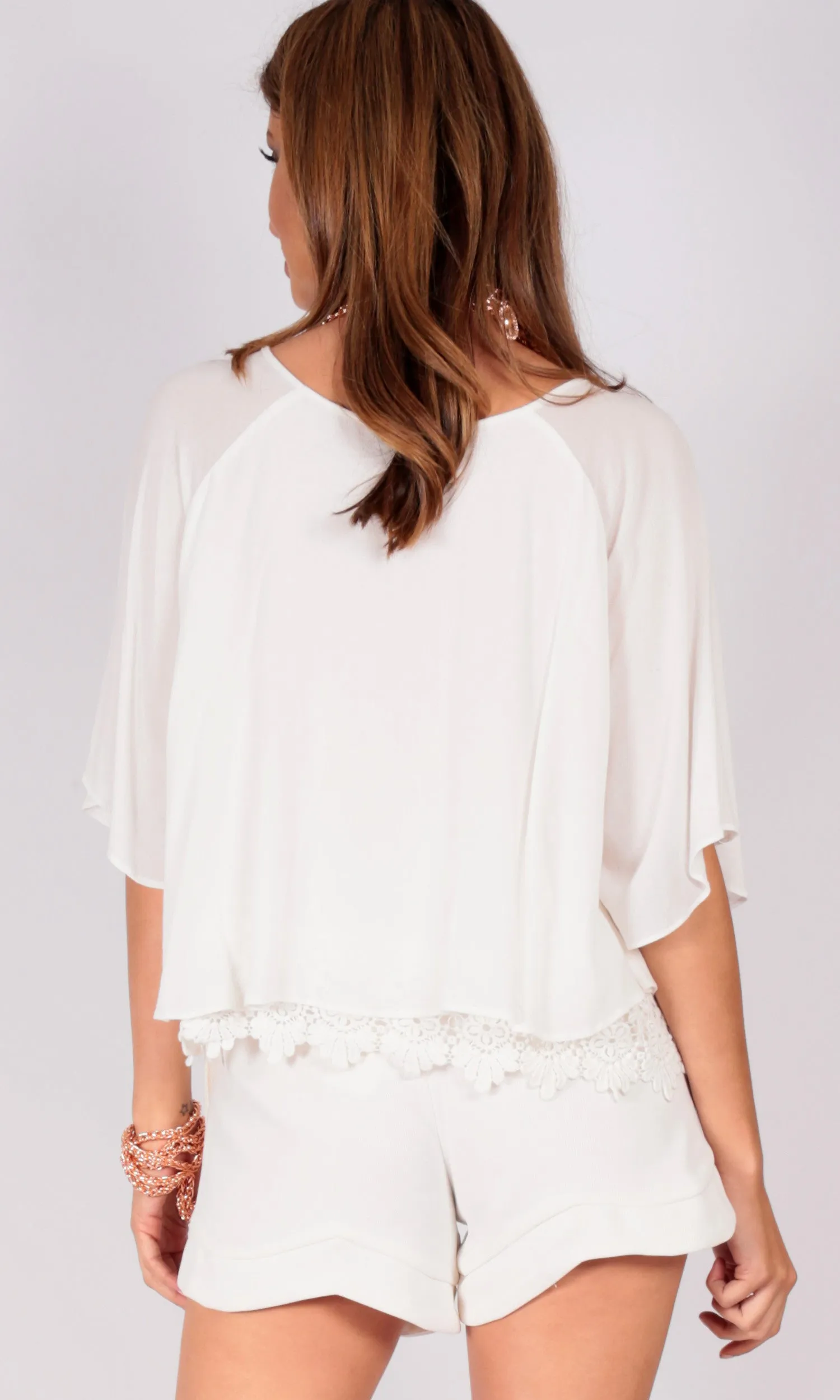 WV0151SS Bat Wing Shirt with Tassel Tie and Lace Detail (Pack)